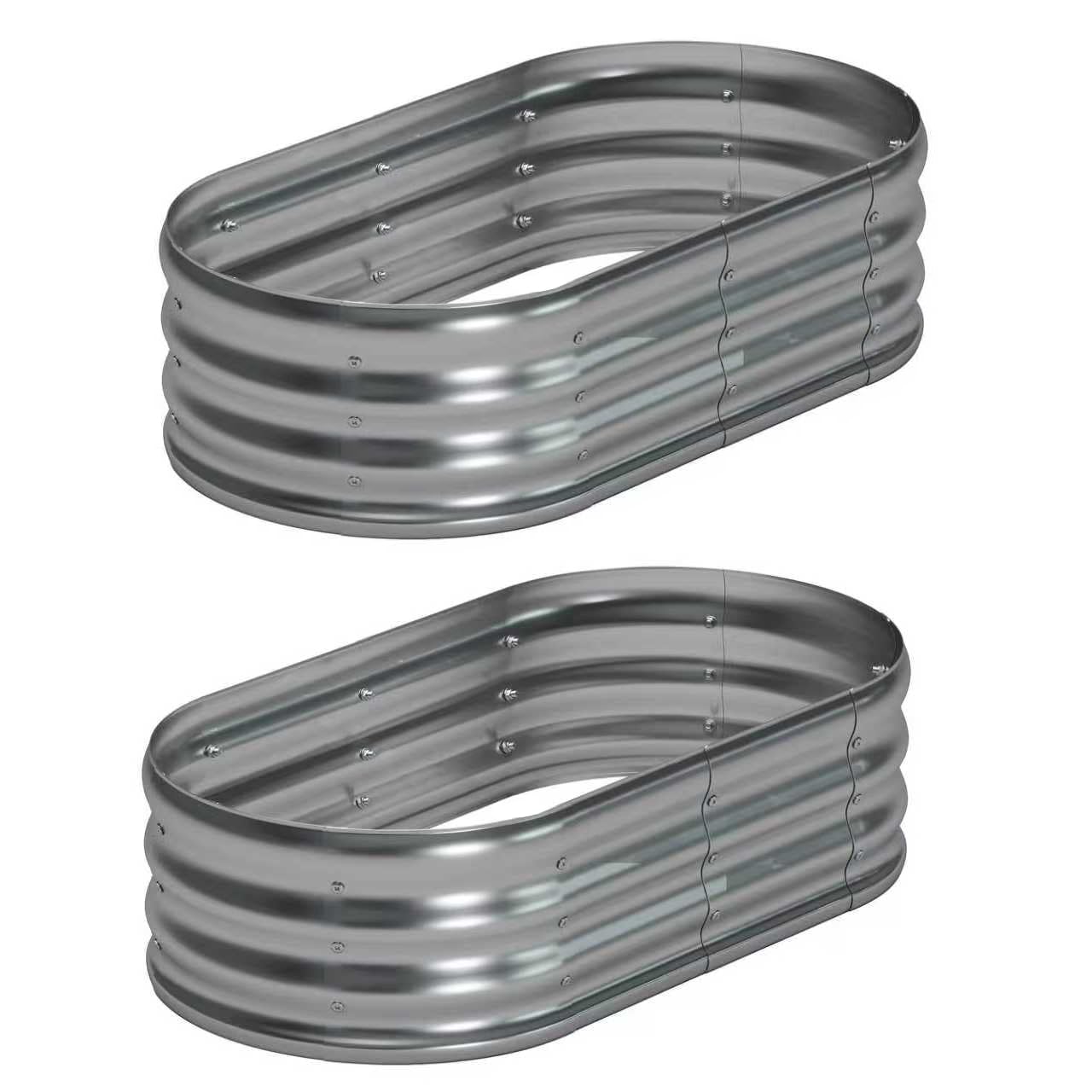 Foxlang 4x2x1ft(2 Pack) Galvanized Oval Raised Garden Bed,Outdoor Planter Box Metal Patio Kit Planting Bed for Vegetables Flowers Herb,Silver