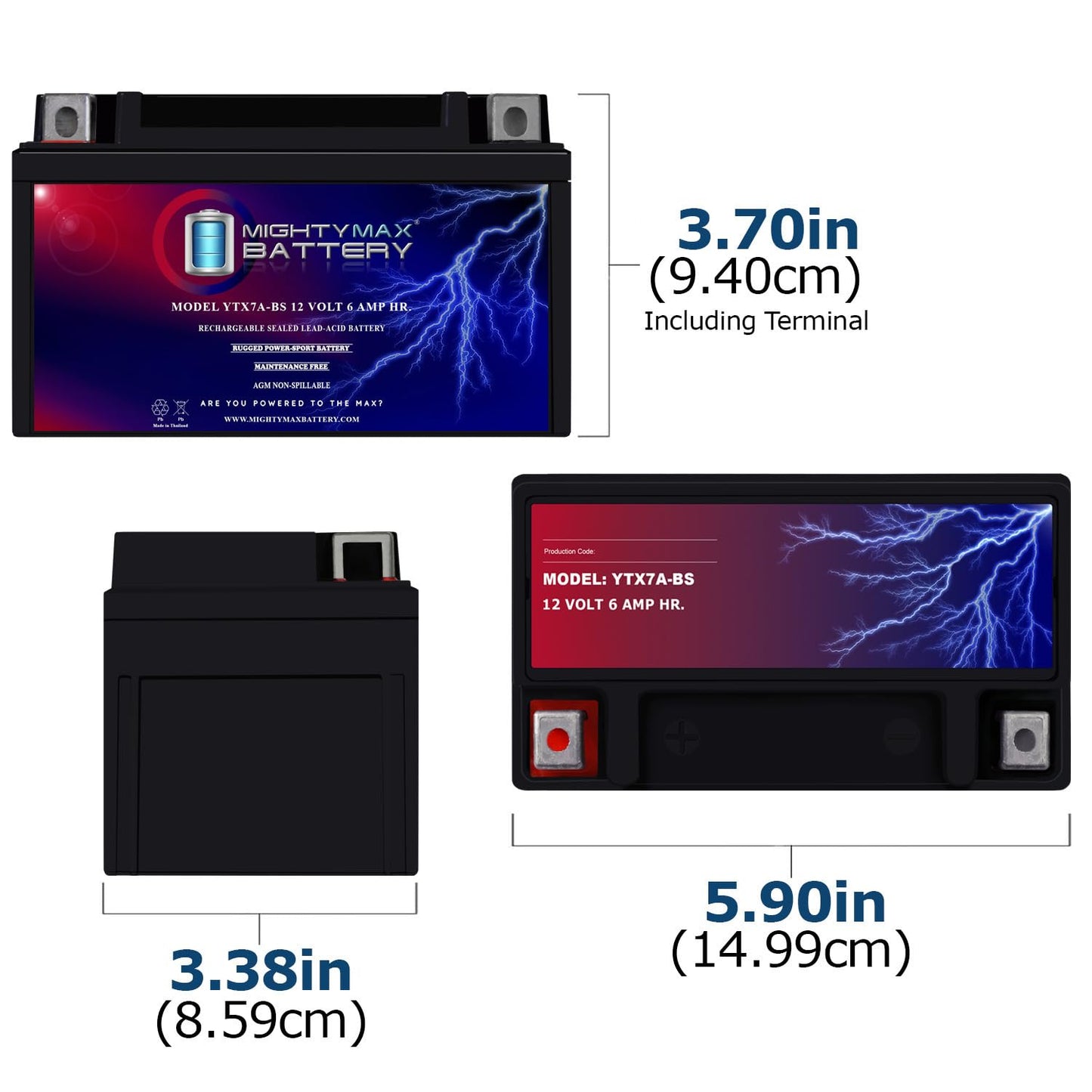 Mighty Max Battery YTX7A-BS 12V 6AH Sealed Lead AGM Battery For Motorcycles - 8 Pack