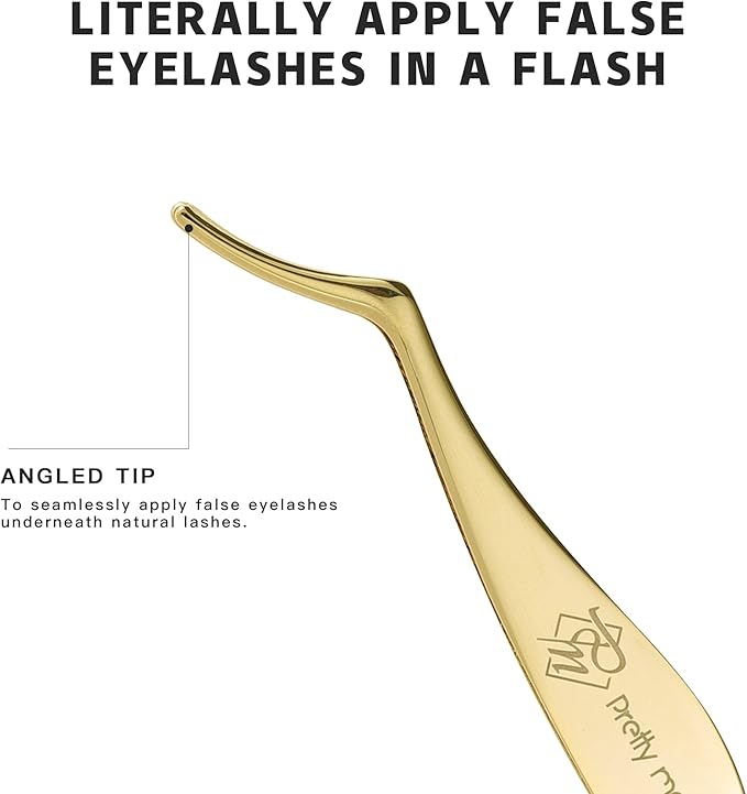 Pretty memory DIY Eyelash Applicator Tool, Curved Eyelash Tweezers for False Lashes, Lash Applicator for Easy Lashes Application and Removal, Gold