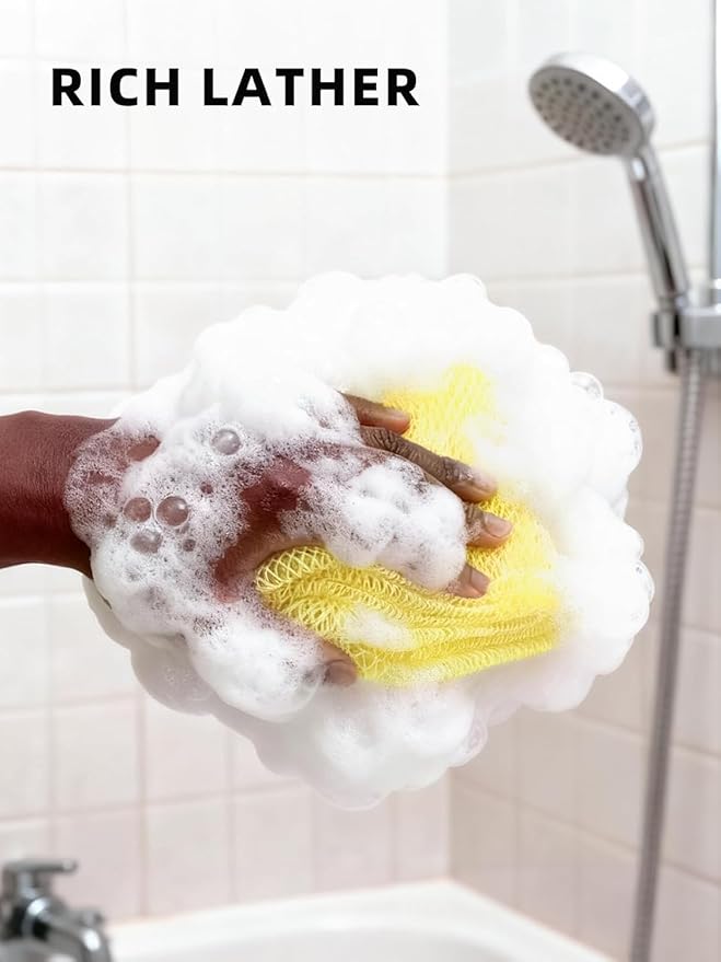 Cleangor 2Pcs African Net Sponge Authentic with Knots - Exfoliating Body Scrubber for All Skin Types, African Bath Sponge, Wash Cloth, Gentle Exfoliation Shower Rag for Women Daily Use