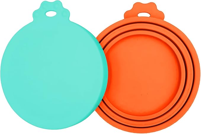 2 Pack Pet Food Can Covers, Silicone Universal Can Lids for Dog & Cat Food, BPA Free, One Fit Most Standard Size Food Cans Teal/Orange