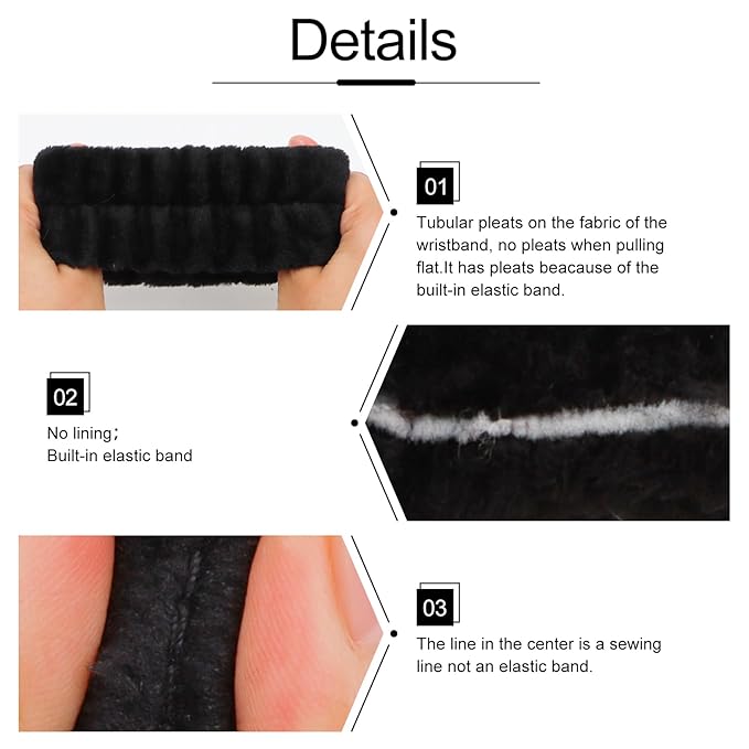 WHAVEL 3PCS Spa Headband and Wristband Set, Cute Cat Ears Headband for Washing Face Makeup Head band(Black)