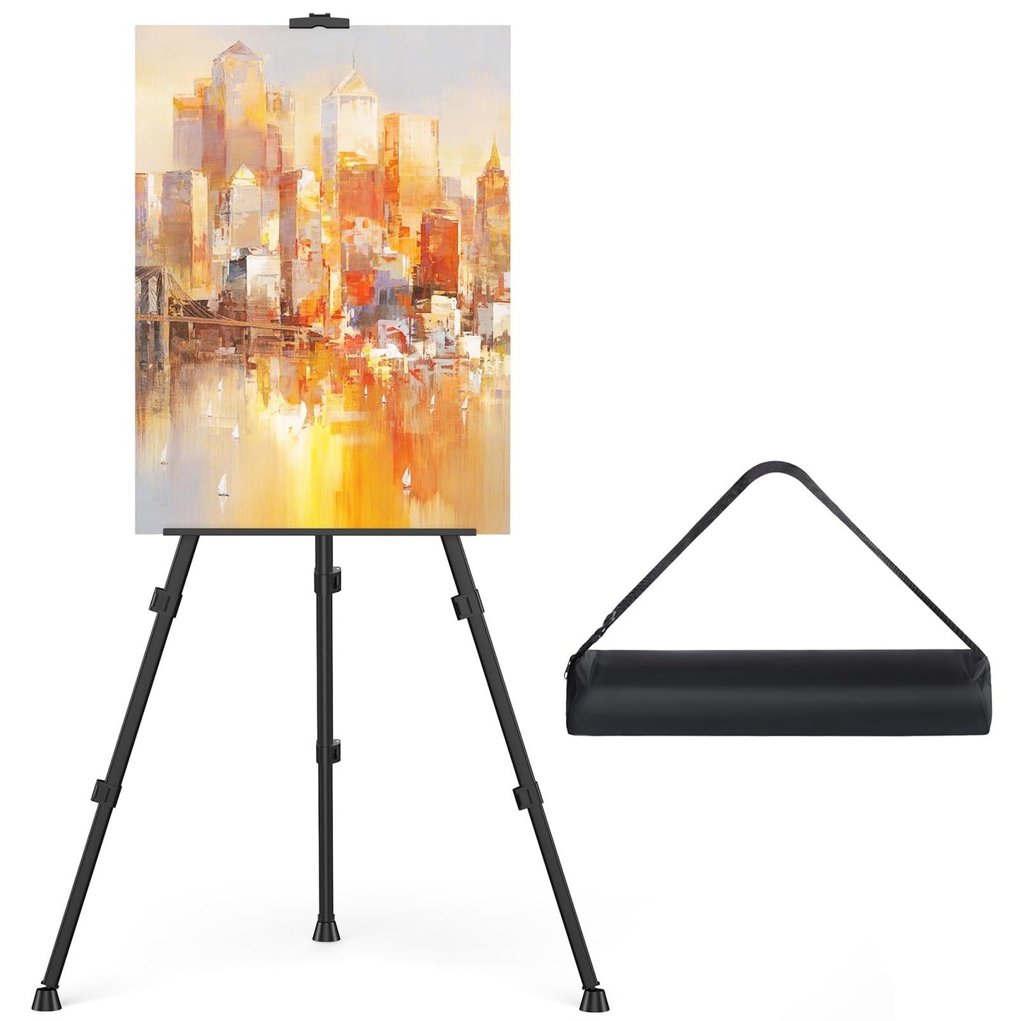 Art Painting Tripod Easel Stand - Portable Adjustable Display Artist Metal Easel with 1 Bag for Tabletop/Floor Painting, Height from 17 to 66 inches, Sturdy for Drawing, Displaying - Black