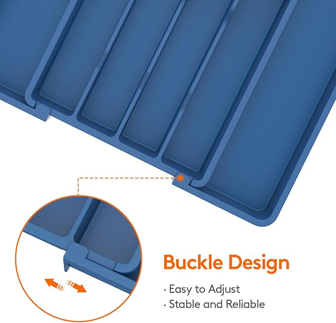 Lifewit Silverware Drawer Organizer, Expandable Utensil Tray for Kitchen, BPA Free Flatware and Cutlery Holder, Adjustable Plastic Storage for Spoons Forks Knives, 8.5"-14.1" x 12.1", Dark Blue