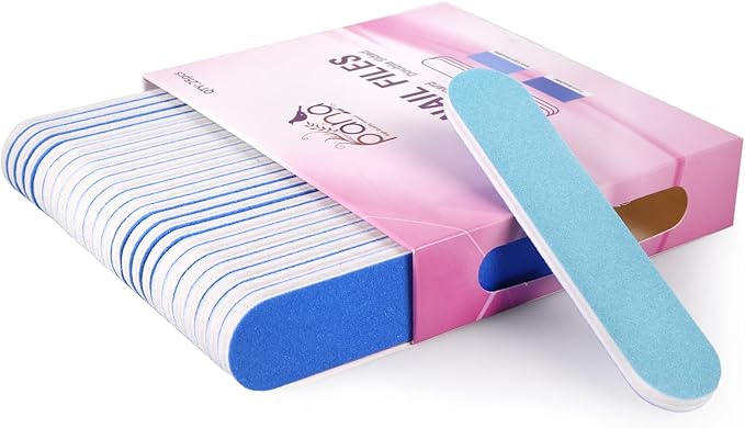 25PCS Mini Size PANA Professional Double Sided Nail Files - Blue, 100/100 Grit - Emery Board Nail Buffering File Manicure Pedicure Nail Polisher Washable