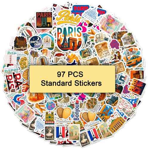 100PCS Paris Stickers Pack Travel Vinyl Waterproof France Sticker for Kids Teens Adults Aesthetic Decal Decorative Funny Car Bumper Decals Water Bottle Helmet Phone Birthday Gift