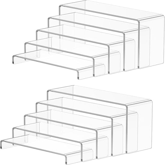10 Pcs Large Acrylic Display Risers (7" L~9" L), Sturdy Rectangular Dessert Stands, Perfume Shelf Organizer, Clear Riser Stands, Display Shelves for Cupcake, Perfume, Figure, Collection, Decoration.