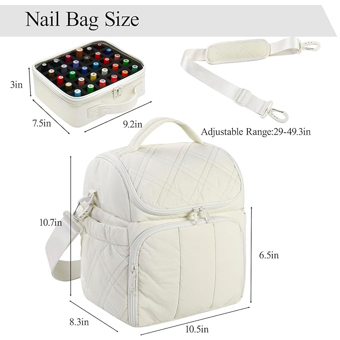 Nail Polish Organizer with 2 Detachable Cases Hold 60 Bottles & Nail Lamp, Portable Nail Organizers and Storage with Handle & Shoulder Strap, Travel Nail Bag for Manicure Tools
