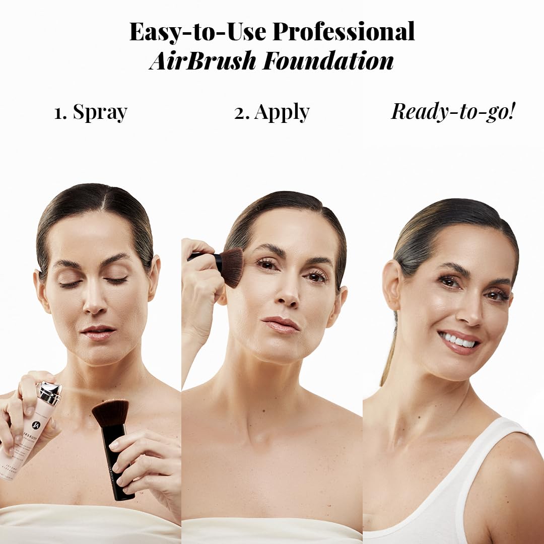 MagicMinerals AirBrush Foundation by Jerome Alexander – 2pc Set with Airbrush Foundation and Kabuki Brush - Spray Makeup with Anti-aging Ingredients for Smooth Radiant Skin - Dark