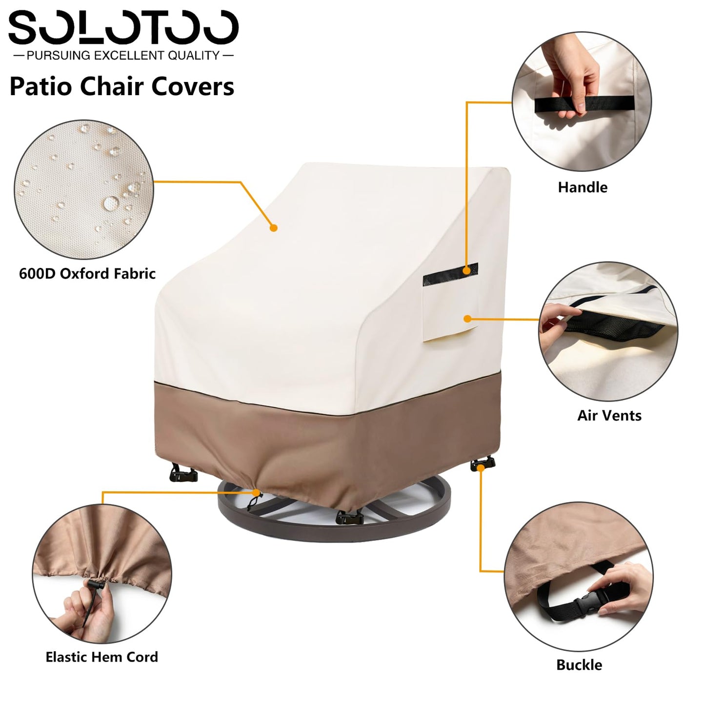 SoloToo Patio Chair Covers Waterproof Heavy Duty Patio Furniture Covers, 27.5W x 32.6D x 36H Inches Swivel Outdoor Chair Cover 4 Pack (Beige)