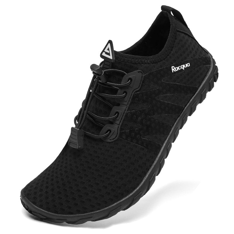 Racqua Womens Water Shoes Mens Quick Dry Barefoot Swim Shoes Lightweight Sports Beach Surfing Kayaking Aqua Shoes Black 11.5 Women/10.5 Men