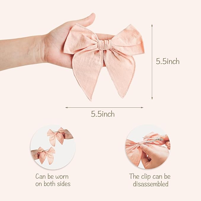 Niceye Fable Girls Hair Bows Cotton Linen Alligator Hair Clips or Little Girls Toddlers Kids Neutral Handmade Hair Accessories - 5.5” bow