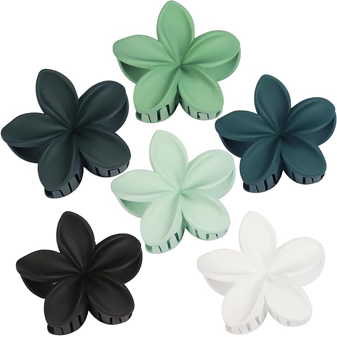 Flower Hair Clips for Women 6 Pcs Hawaiian Large Claw Clips Plumeria Medium Hair Claw Clips for Thick Thin Hair Hibiscus Tropical Beach Hair Accessories for Women Girls and Girls (Green)
