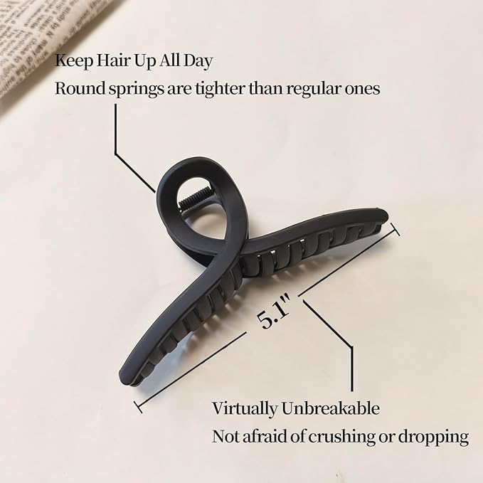 5 Inch Extra Large Claw Clips, 13 cm No Slip Jumbo No Slip XL Hair Clips for Thick Long Curly Hair, Big Hair Claw Clips, 4 Pack