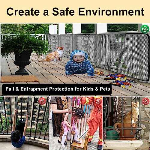 Banister Guard-18ft X 2.66ft Thick Balcony Safety Net for Kid Pet Balcony Guard Balcony Netting for Pet Rail Net for Balcony Apartment Cat Netting Safety Netting for Railings Stair Guards (Black)
