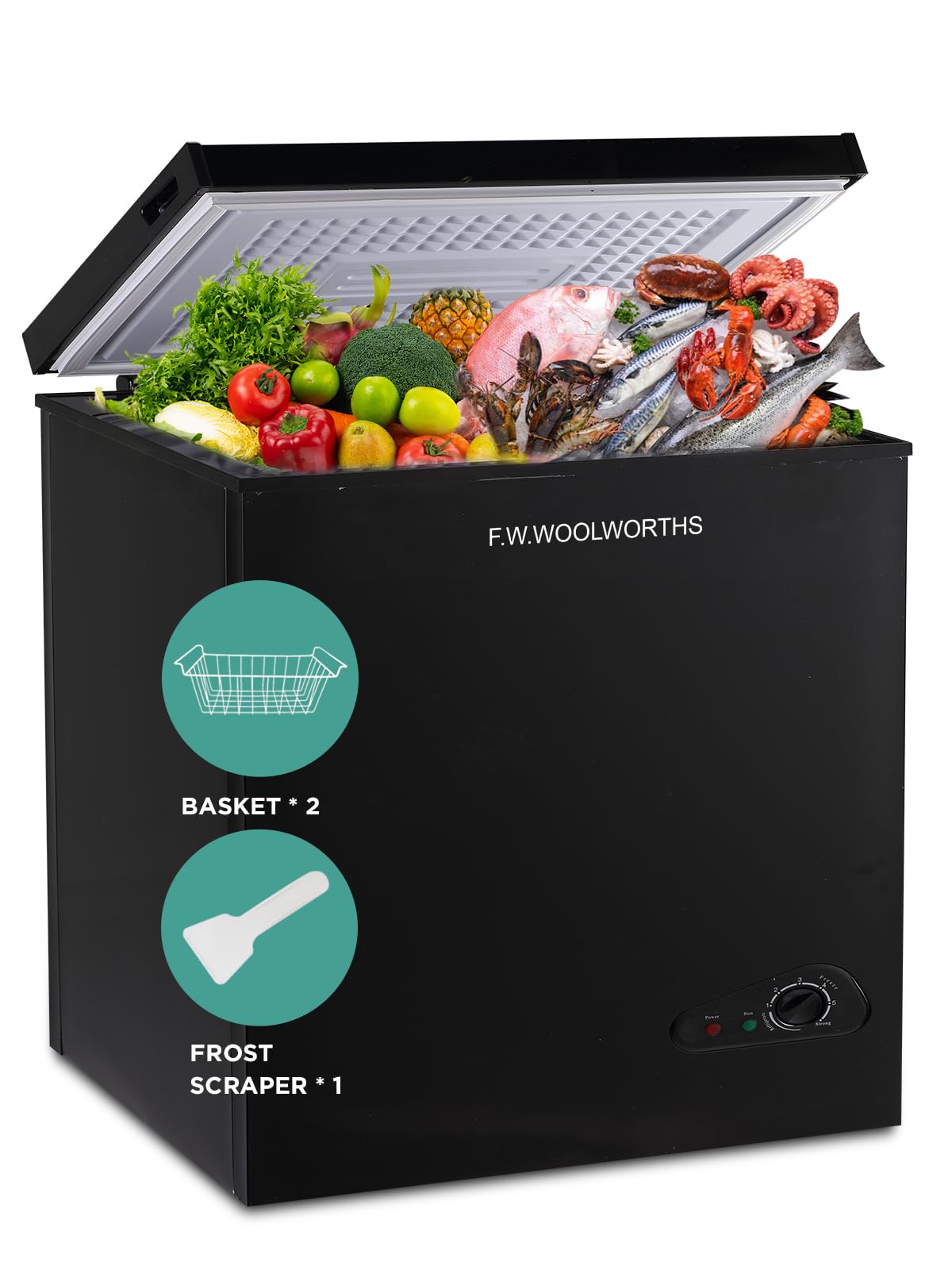 F.W.WOOLWORTHS 7.0 Cu.Ft Chest Freezer 7 Gears Temperature Control, Deep Freezer with Removable Basket, Compact Freezer for Kitchen, Home, Office, Garage, Basement-Black