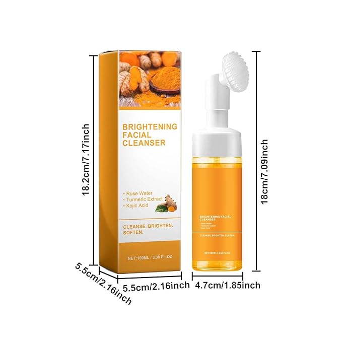 Glow Wash Turmeric Face Wash With Brush,Deep Cleansing Exfoliating Foaming Facial Cleanser.