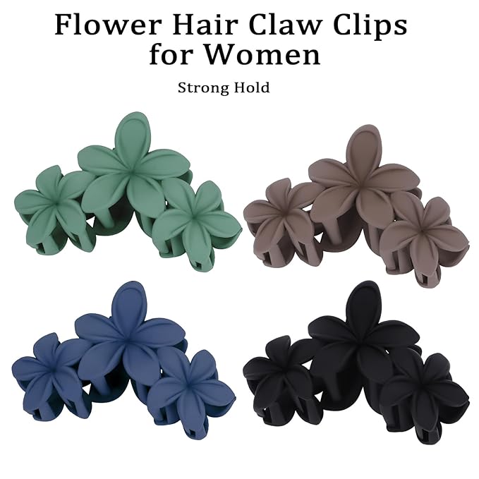Hawaiian Flower Hair Clips Large Matte Hair Claw for Women Non-Slip Strong Hold Clips for Thick Hair, Hair Accessories,Brown,Black,Dark Blue