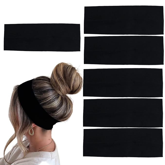 6 Pcs Black Headbands for Women Hair Cotton Headband Non-slip Stretchy Elastic Head Wrap Holder Hair Accessories