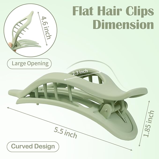 5.5 Inches Extra Large Flat Hair Clips for Women, 4 Pack XL Big Claw Clips for Thick Hair, Oversized Matte Strong Hold Non-slip Flat Claws, Green