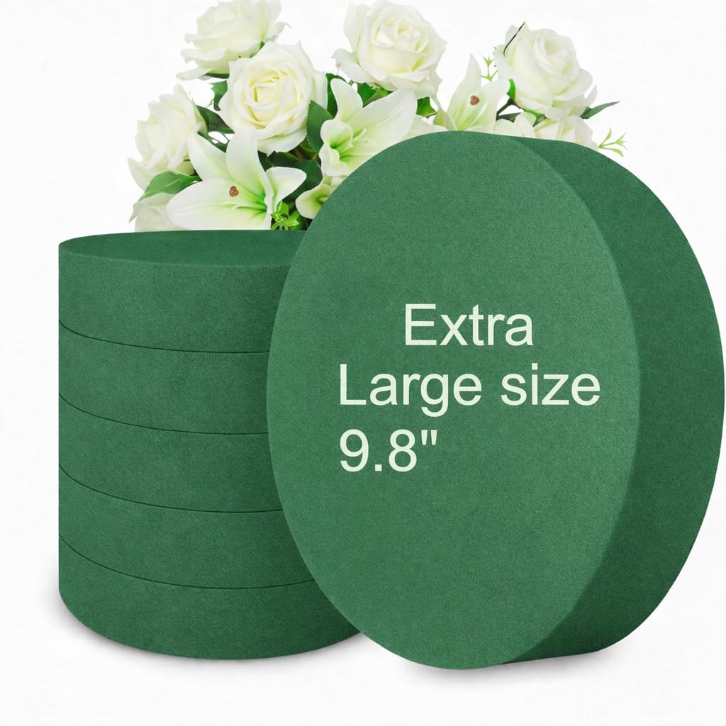 FLOFARE Floral Foam Round Blocks for Flower Arrangements, Green Florist Flower Foam for Fresh & Artificial Flowers, Wedding & Party Décor (Large 9.8)