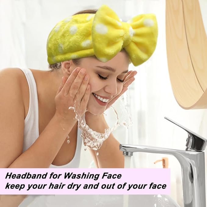 Shintop Sweet Super Soft Caroset Polka Dots Wash Cosmetic Headband Hairlace (yellow polka dots)