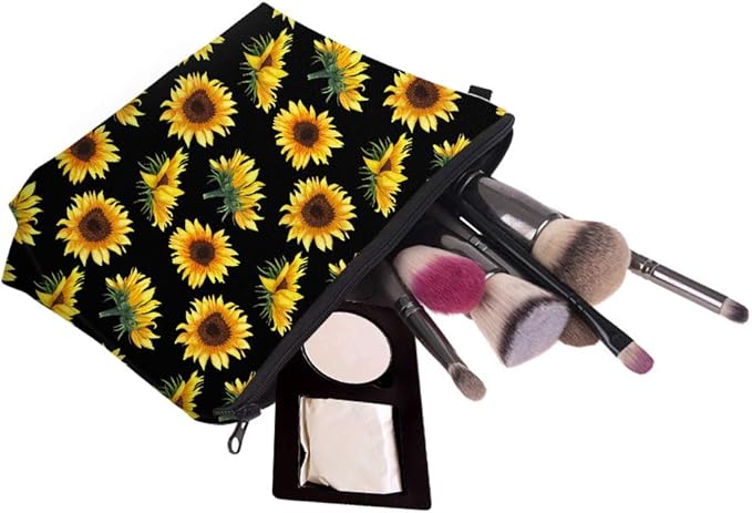 Deanfun Makeup Case Small, Cosmetic Zipper Bag Waterproof for Purse Mini, Women Cute Traveling Accessories Pouch for Ladies Thanksgiving Gifts(Sunflower D2-52355)