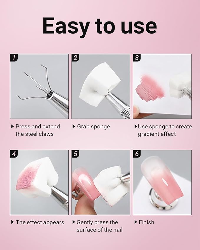 200Pcs Nail Sponges for Ombre, Soft Nail Art Sponges With Grabbing Pen , Manicure Nail Art Tools, Blooming Nails,Nail Tech Must Have Nail Accessories Supplies for Home and Salon