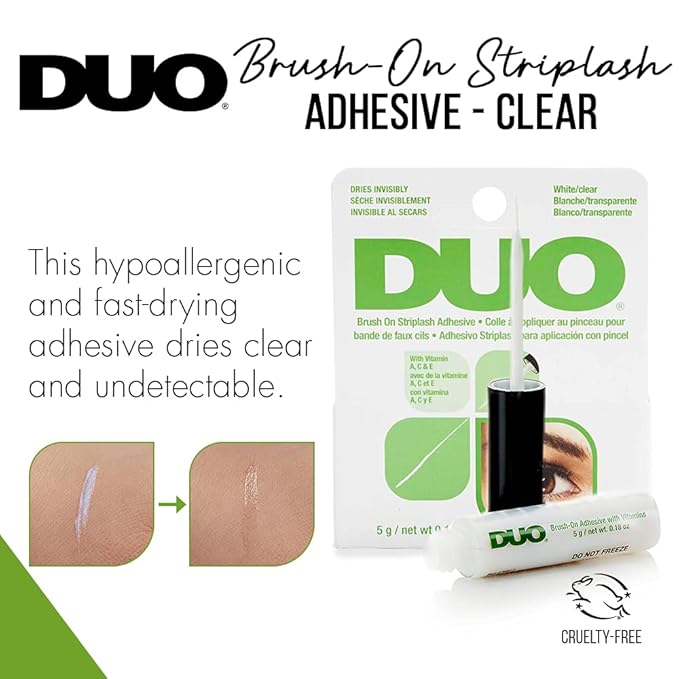 DUO Brush-On Clear Lash Glue –Waterproof Strip Lash Adhesive with Vitamins A, C & E, Long Lasting Eyelash Glue, 0.18 oz, 2 Pack