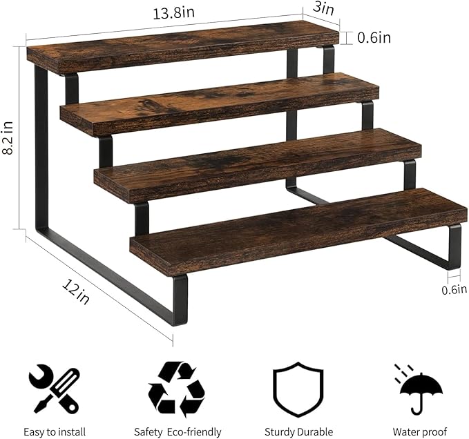YINMIT Wooden Display Riser Stand, Tiered Perfume and Cologne Organizer Stand, 4 Tier Spice Rack Organizer, Rustic Display Shelf for Candles (4 Tier, 2 Pack)