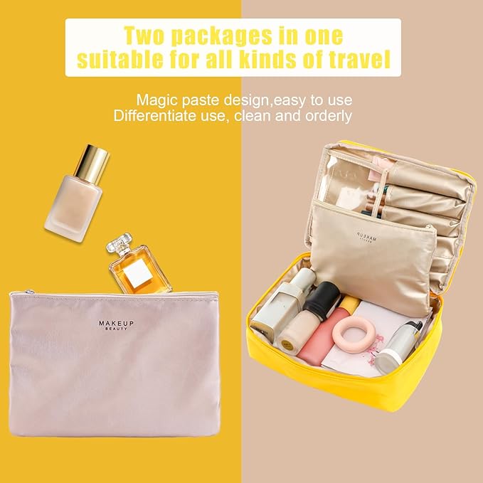 Travel Makeup Bag Cosmetic Bag Makeup Bag Toiletry bag for women and men (Yellow)