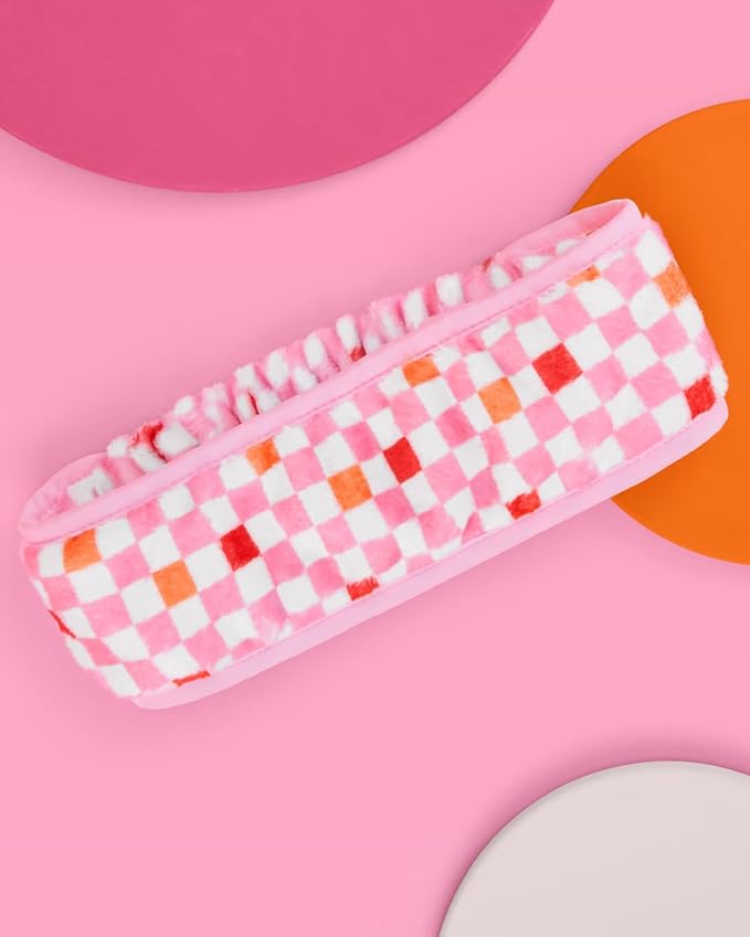 xo, Fetti Checkered Facial Spa Skincare Headband | Bachelorette Party Favor, Bridesmaid Goodie Bag, GRWM, Bridal Shower Gift, Girl's Makeup Head Wrap