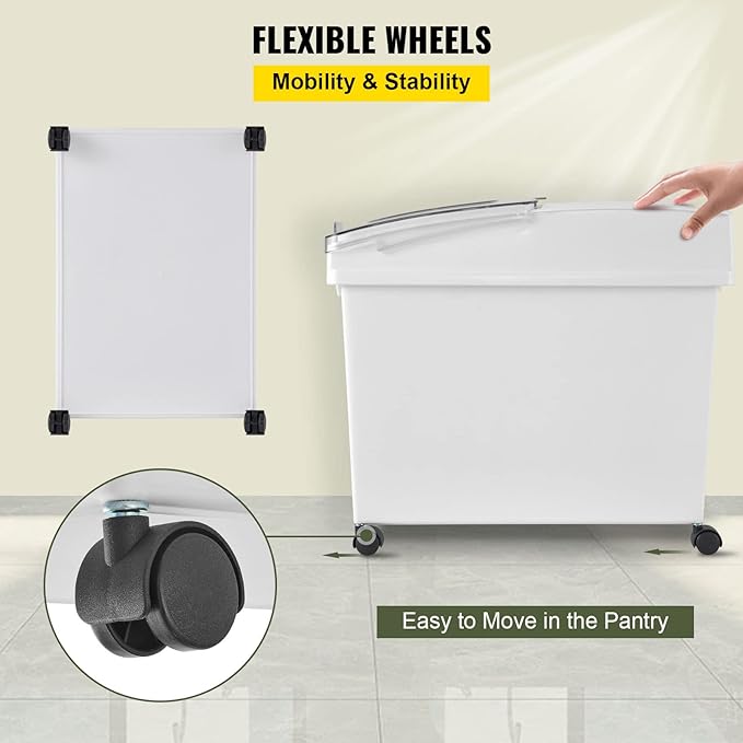 VEVOR Ingredient Bin, 10.5 Gallons Capacity Ingredient Storage Bin, PP Material Flour Bins On Wheels, White Shelf Ingredient Bin with Scoop and Sliding Lid, Commercial Storage Bins 3 Pcs/Set