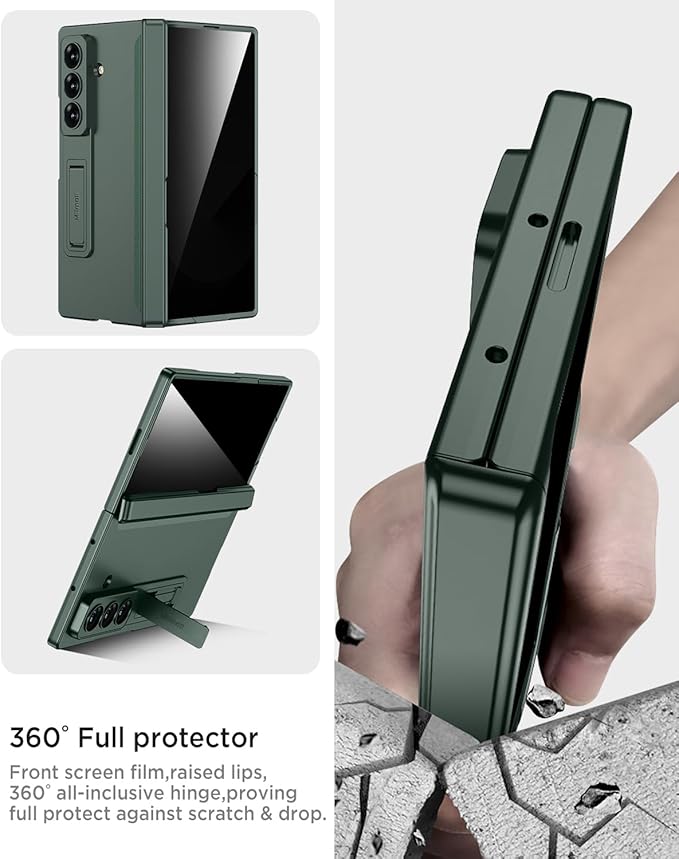 Miimall for Z Fold 7 Case with Privacy Screen Protector, [Military Grade Drop Protection] Built-in Adjustable Kickstand & Magnetic Hinge Protection Shockproof Phone Case for Galaxy Z Fold 7 5G Green