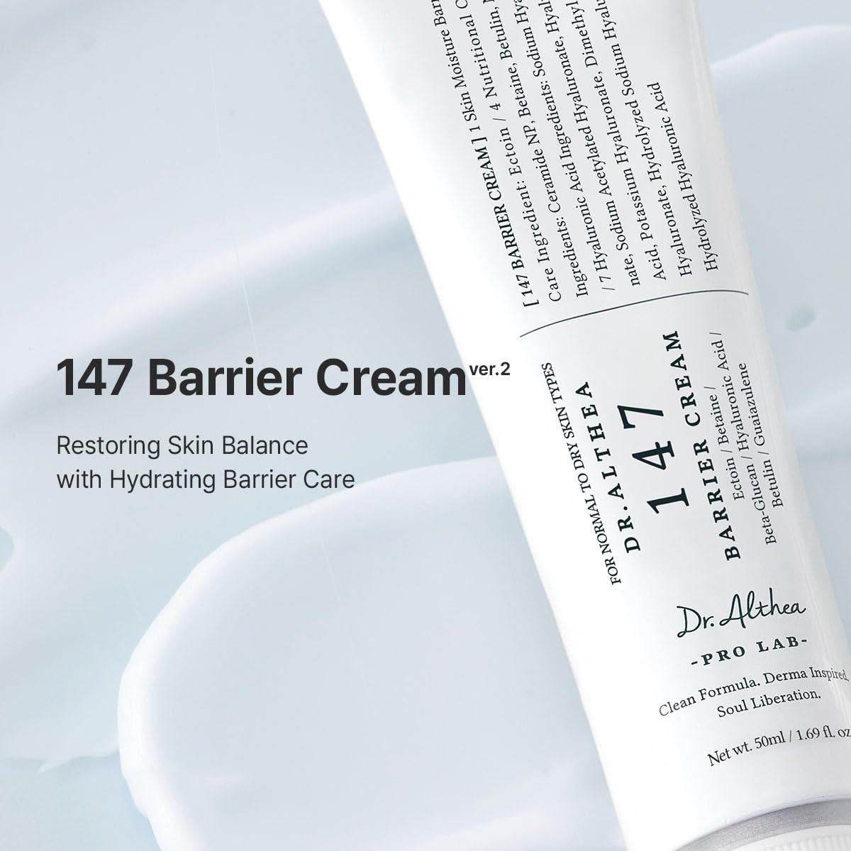 Dr.Althea 147 Barrier Cream | Daily Skin Barrier Care | Deep Hydrating with Hyaluronic Acid & Ceramides | Korean Vegan Skincare for All Skin Types | 1.69 Fl Oz (Ver.2 - Pack of 1)
