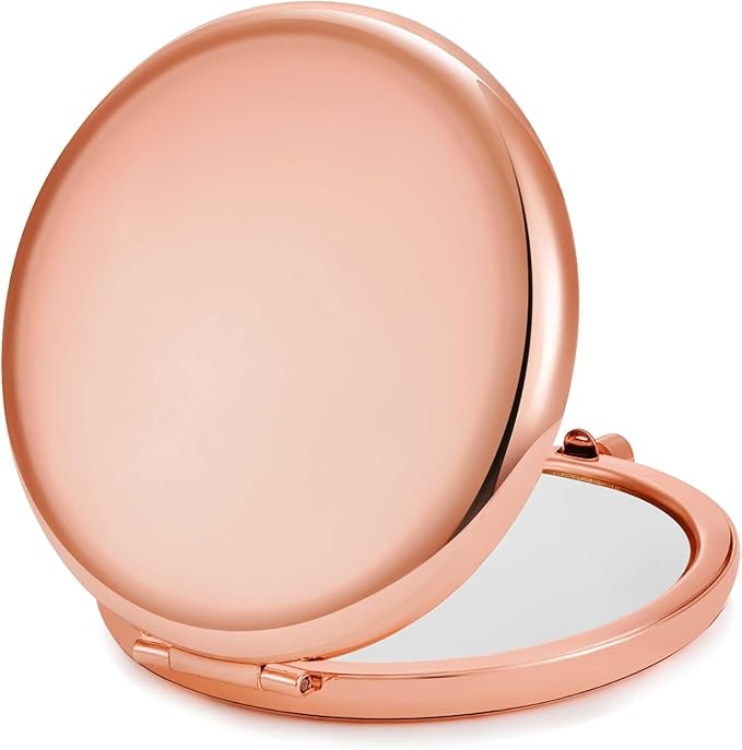 Compact Mirror for Purse, Metal Round Shell, Double-Sided 1X/2X Magnifying, Portable Travel Makeup Mirror, Mini Pocket Mirror, Rose Gold, 4 Packs