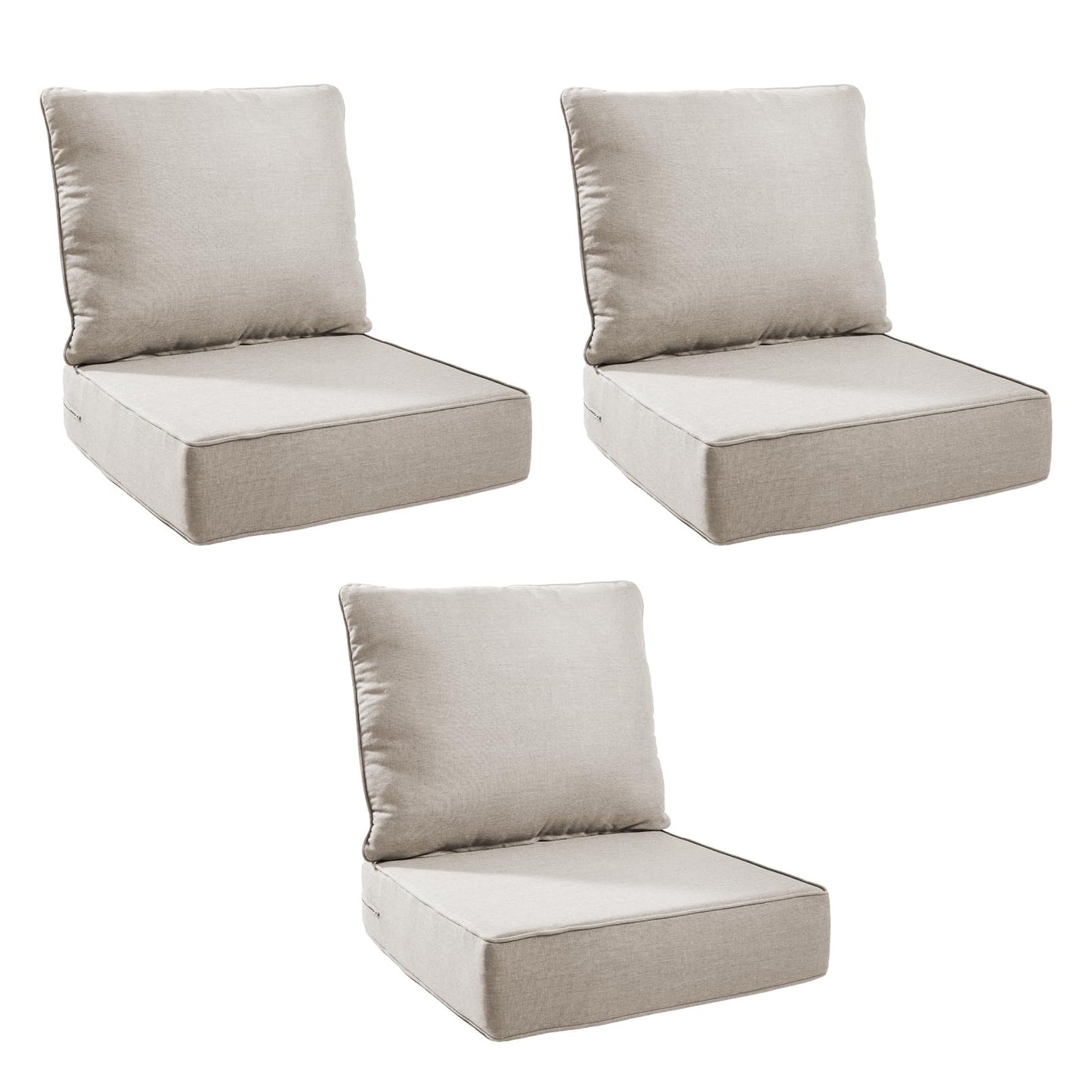 Jelwaly Outdoor Cushion Set for Furniture Patio Furniture, UV Resistant, Water Resistant - 6 Inch Thick Foam Garden Cushionsâ 22x24 Inch Patio Seat Covers for Chair/Sofa/Couch | Beige | 3-Pack |