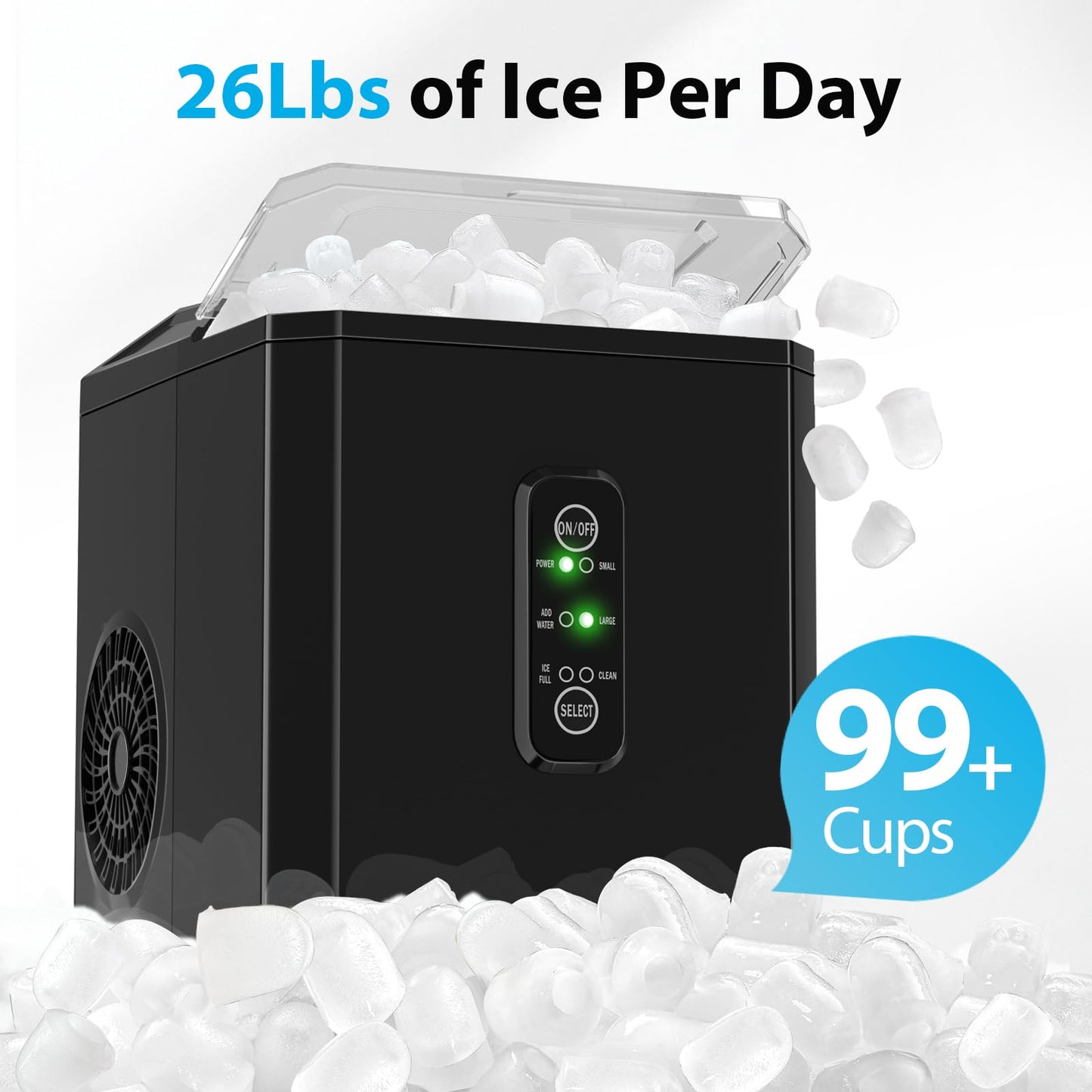 Ice Maker Countertop Ice Machine, 9 Ice Cubes Ready in 6 Mins, One-Click Operation, Auto Self-Cleaning for Home, Office, Kitchen Ice Pebble