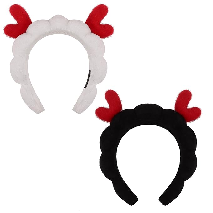 AMCAMI 2Pcs Christmas Skincare Headband for Washing Face,Makeup,Spa,Puffy Cloth Headbands for Women，Christmas Hair Accessories Gifts