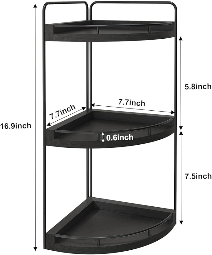 Fixwal Corner Bathroom Counter Organizer, 3 Tier Rustic Bathroom Organizer, Wood Countertop Storage Tray for Vanity, Kitchen, Bedroom (Black)