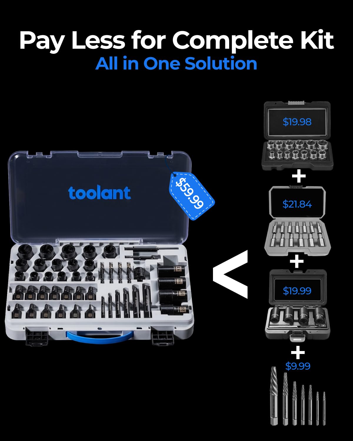 toolant 46pcs Impact Bolt Extractor Kit, Bolt & Nut Remover Socket Tool Kit, Stripped Bolt Extractor for Damaged Screws and Bolts