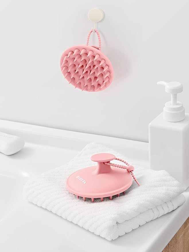 HEETA Scalp Massager Shampoo Brush with Silicone Bristles for Dandruff Removal Scalp Care & Hair Growth, Scalp Scrubber for All Hair Types, Head Massager Stress Relax, Upgraded Large Design,Pink