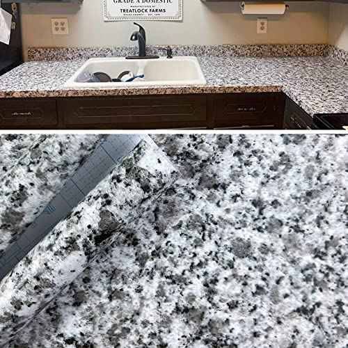 Teemall Light White Granite Look Marble Film Vinyl Self Adhesive Kitchen Countertop Peel Stick Wallpaper Decal 17.7''x98'' (Terrazzo)