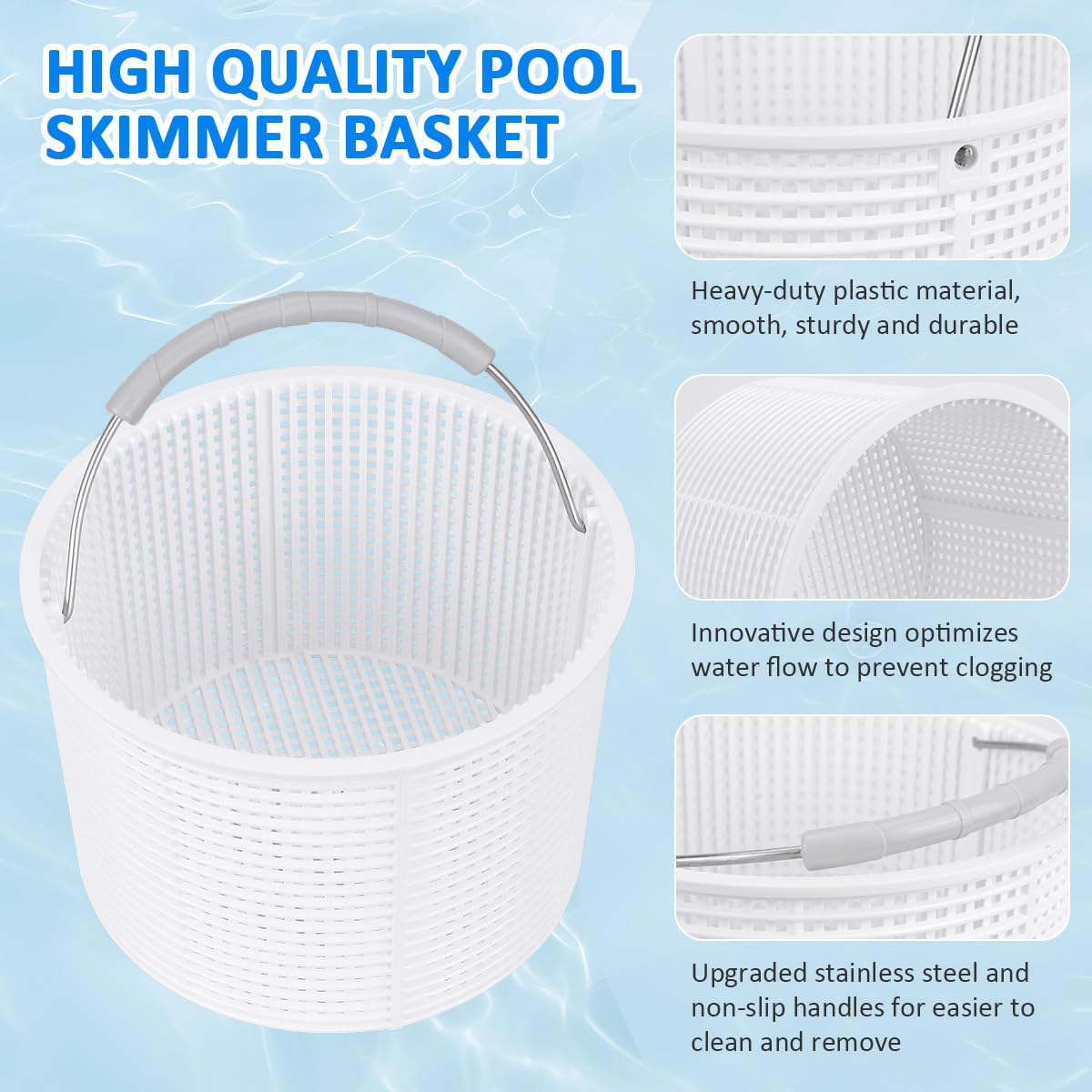2026 New Model White SPX1082CA 7" Pool Skimmer Basket Replacement for Hayward SP1082/SP1083/SP1084/SP1085/SP1086/SP1075 Series & Aladdin B-152 Skimmers, 316 Stainless Steel Handle with Rubber Grip