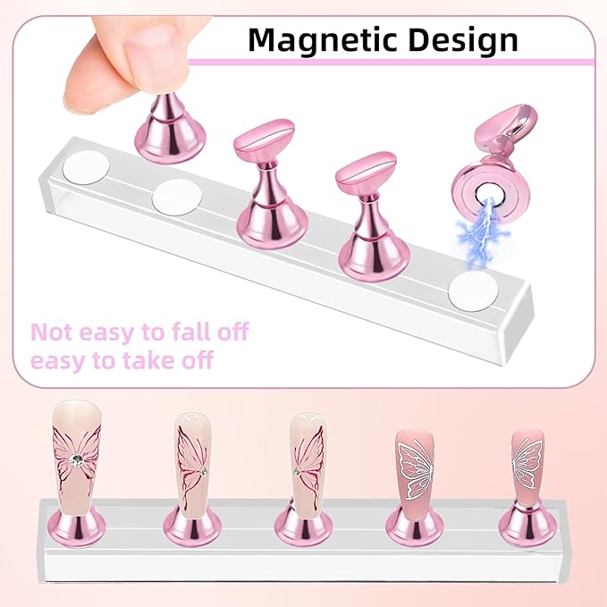 2 Set Nail Stand,Nail Holder Stand with 100 Pcs Double Sided Tape,Press on Nail Stand,Nail Practice Hand,Nail Holder for Painting Nails,for Nail Art Display,Home DIY Beginner Salon Supplies(Pink)