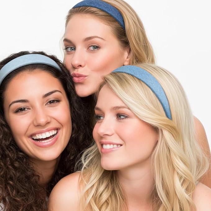 Huachi Headbands for Women Non Slip Trendy Denim Headbands for Women’s Hair 1 inch Wide Cute Headband for Girls, Vintage Head Bands Elastic Hair Bands Fashion Accessories for Women 4PCS