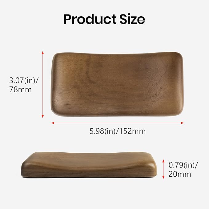 Walnut Wooden Wrist Rest for Mouse and Keyboard, Ergonomic Design for Wrist Pain Relief, Smooth No Odor and Easy to Clean, Support Wrist to Coding Typing and Playing (for Mouse or One Handed)