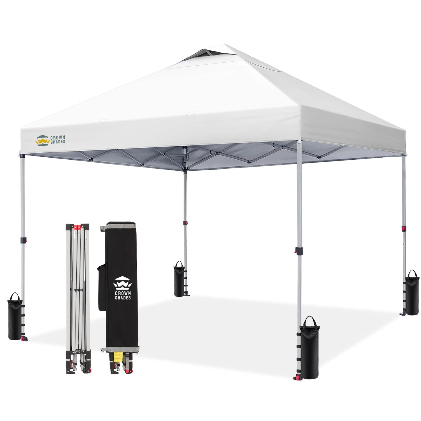 CROWN SHADES 10x10 Pop Up Canopy, Patented Center Lock One Push Tent Canopy, Newly Designed Storage Bag, 8 Stakes, 4 Ropes (10x10, White)