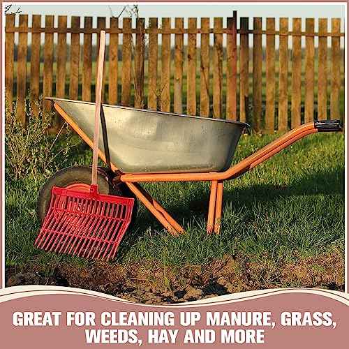 Lasnten 6 Pcs Manure Fork Replacement Head, 18 Tines Pitchfork Head with Screws and Nuts, Horse Manure Rake for Picking up Grass and Hay(Red)