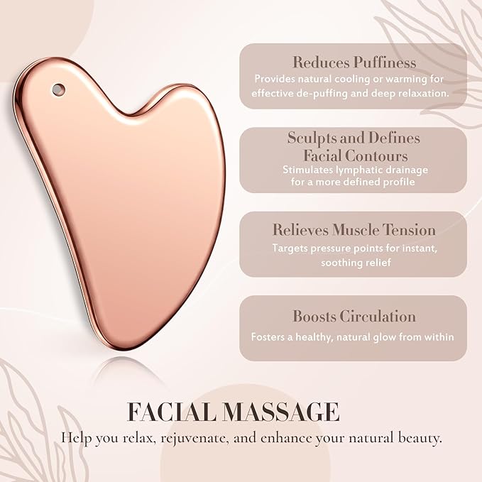 Nuanchu Stainless Steel Gua Sha Facial Tools Metal Guasha Tool for Face Body Jawline Shaper, Double Chin Reducer, Puffiness Reducing, Lymphatic Drainage Massager Skin Care Gift with Pouch(Pink)